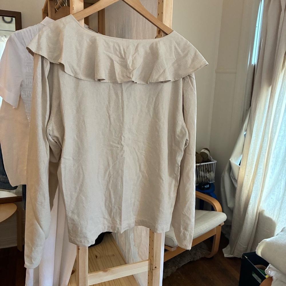 Moda International Cream Ruffle-Front Button Blouse - Picture 5 of 5